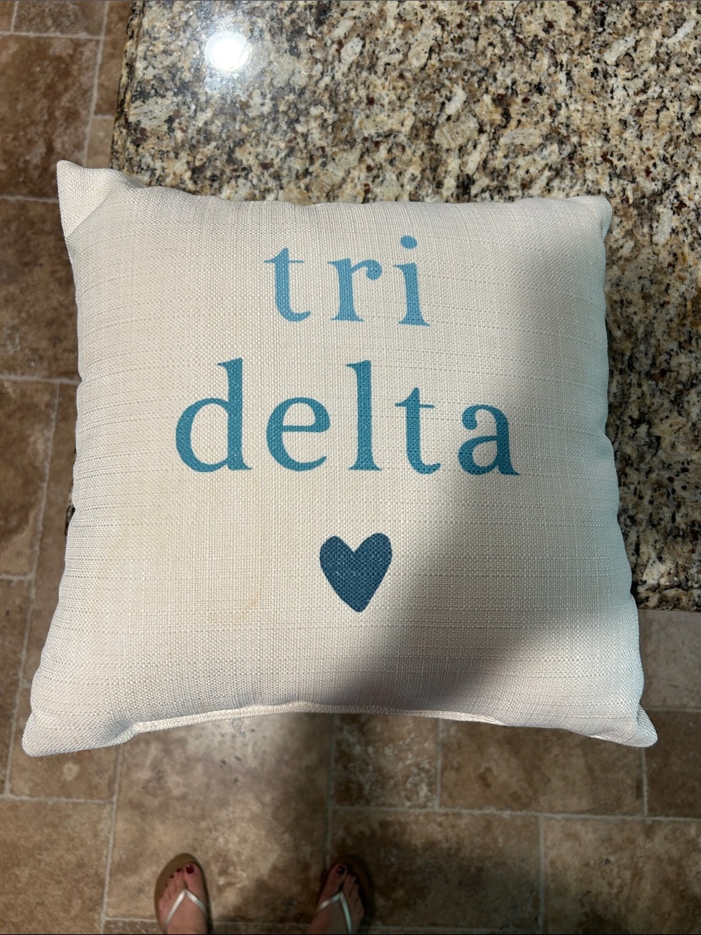 & Other Stories Cream Pillow with Blue Text and Heart